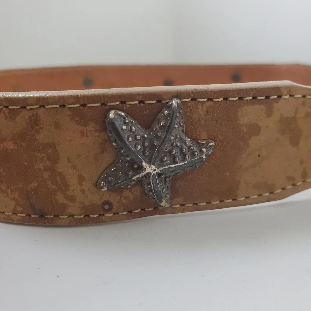Brighton Light Brown Leather Belt Seashells Starfish Vintage 90s Made In USA S